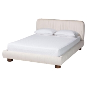Baxton Studio Emsley Luxe Ivory Pleated Velvet Queen Size Platform Bed